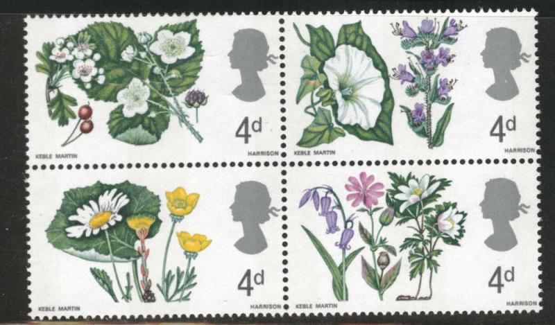 Great Britain Scott 491a MNH** 1967 Flower stamp block