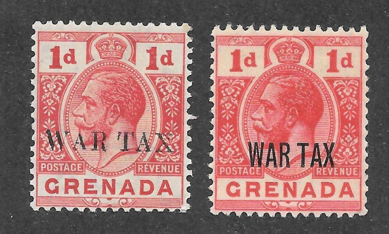 Grenada Scott MR1-MR2 Unused VLHOG - 1916 War Tax Stamps - SCV $2.80