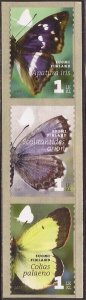 Finland - 2007 Butterflies, Emperor, Chequered Blue - 3 Stamp Strip #1296