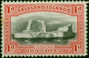 Falkland Islands 1933 1d Black & Scarlet SG128a 'Thick Serif to 1 at Left' Fi...