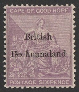 BECHUANALAND 1885 overprinted Cape Hope 6d reddish-purple.