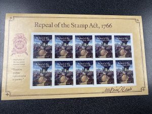 US #5064 Repeal Of The Stamp Act 250th Anniv. Mint Sheet 10 Signed By Designer