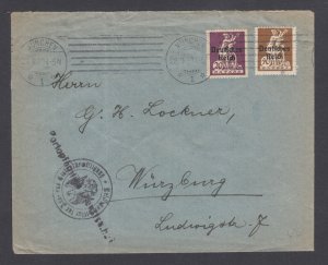 Bavaria Sc 259, 261 used on 23.9.20 cover MUNCHEN to WURZBURG, Inflation Rate 5
