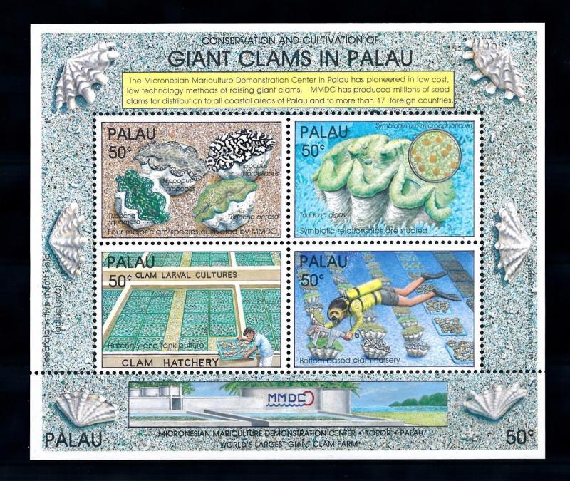 [56594] Palau 1991 Marine life Giant clams Diving Mariculture MNH Sheet