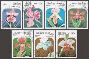 Laos 796-796F,CTO.Michel 1018-1024. Orchids 1987.