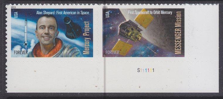 US sc#4528a 2011 (45c) Space Pair plate# single MNH