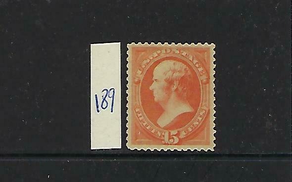 US #189  1879 15C (WEBSTER) -RED ORANGE- PERF 12 - MINT HINGED