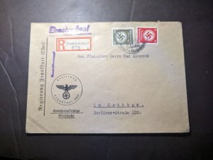 1938 Censored Registered Germany Cover Frankfurt am Main to in Cottbus