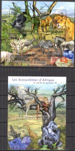 Togo 2011 Ecosystems of Great Rift Lions Zebras Monkeys Leopards Sheet + S/S MNH