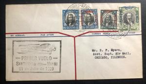 1929 Santiago Chile First Flight Airmail Cover FFC To Miami FL USA