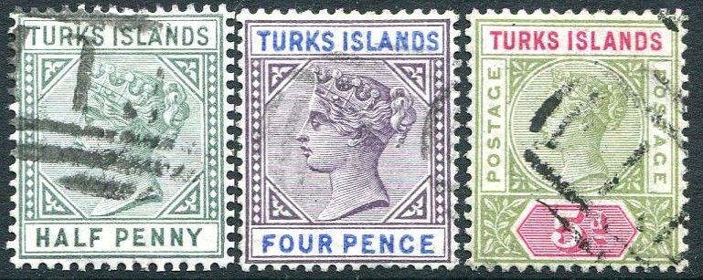 TURKS ISLANDS-1893-95 Set of 3 Values Sg 70-72  FINE USED V24016