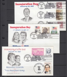 Bill Clinton Inauguration Covers, 1997 second term, 3 different, fresh, VF.  #16