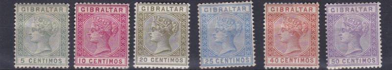 GIBRALTAR  1889    SG  22 - 28    VALUES TO 50C     MH   CAT £65