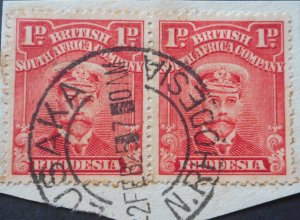 Rhodesia Admiral 1d pair with Lusaka Blank after Year and Hour (DCA) postmark