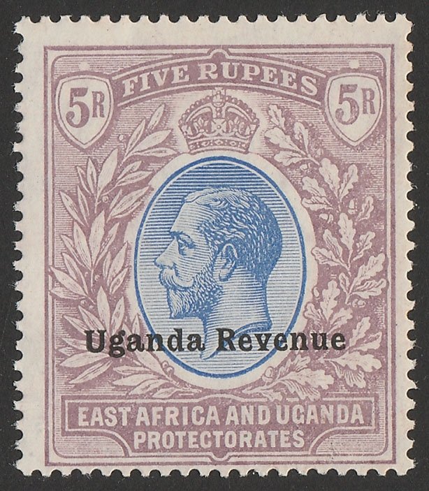 UGANDA 1912 'Uganda Revenue' on KGV 5R, wmk mult crown. Very rare mint. 