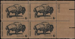 Scott # 1392 1970 6c blk  Buffalo ; Tan Paper Plate Block - Upper Right - Mint 