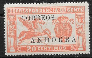 ANDORRA (SPANISH) SGE15 1928 20c RED EXPRESS LETTER STAMP MTD MINT