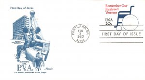 US FIRST DAY COVER REMEMBER OUR PARALYZED VETERANS STAMPED ENVELOPE 2 DIFF 1983