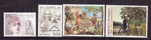 Monaco-Sc#1930-33- id2-unused NH set-Voltaire,Sarah Bernhardt-Robinson Crusoe-Sn