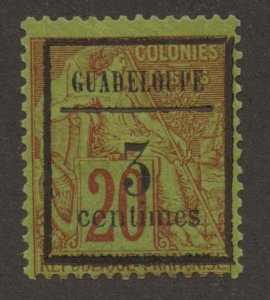 Guadeloupe Scott 3 Unused HOG - 1889 3c on 20c Surcharge - SCV $5.25