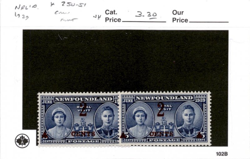 Newfoundland, Postage Stamp, #250-251 Mint NH, 1939 (AB)