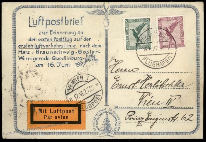 Germany 1927 First Flight Braunschweig- Halle Wien Vienna Airmail Cover 85715