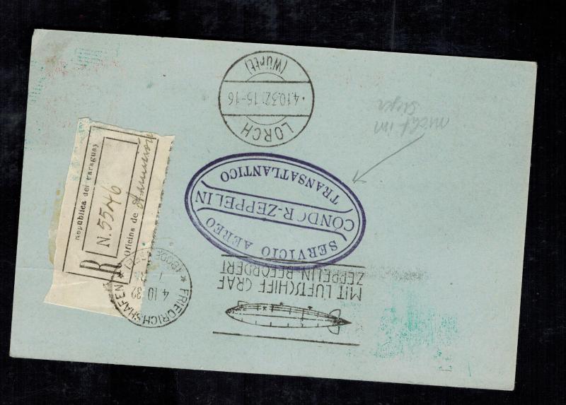 1932 Paraguay Graf Zeppelin Postcard Cover to Herman Sieger Lorch Germany LZ 127