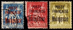 Madagascar - Malagasy Republic Scott 16, 19, 21 (1895) Used P-F, CV $149.50 C