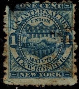 1864 US Scott #- RO160b 1 Cent Private Die Match H. & W. Roeber Company Unused