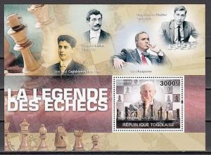 Togo. 2010 issue. Mi cat. BL411 A. Legends of Chess s/sheet. ^