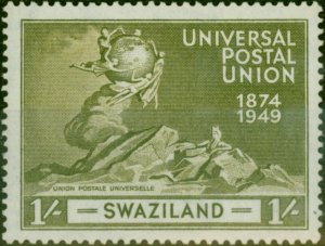 Swaziland 1949 1s Olive UPU SG51a 'A of CA Missing from Wmk' Fine VLMM