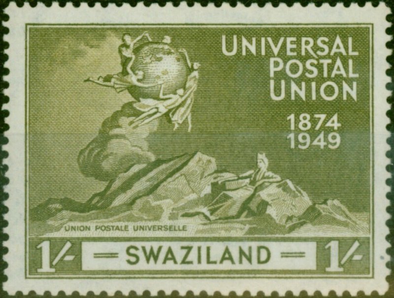 Swaziland 1949 1s Olive UPU SG51a 'A of CA Missing from Wmk' Fine VLMM 