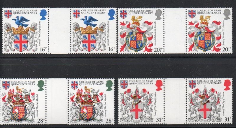 Great Britain Sc 1040-1043 1984 Coats of Arms gutter pairs stamp set mint NH