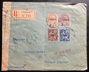 1919 Tanger French Morocco Registered Censored Cover To Trieste Italy Sc#80- 81