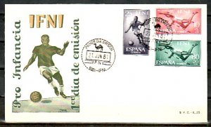 Ifni, Scott cat. B52-B54 Soccer & Athletes issue. First day cover.