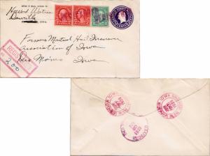 United States Iowa London Registered 1939 magenta double ring  2c Washington ...