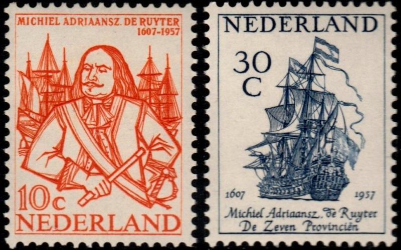 ✔️ NETHERLANDS 1957 - ADMIRAL DE RUYTER SAILING SHIP - NVPH 693/694 ** MNH OG