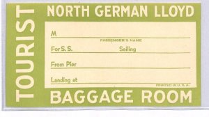 Germany Maritime BAGGAGE LABEL NORTH GERMAN LLOYD Green {samwells-covers}YA135