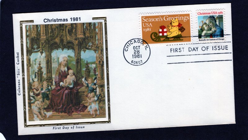 1939-1940 Christmas, FDC pair Colorano Silk