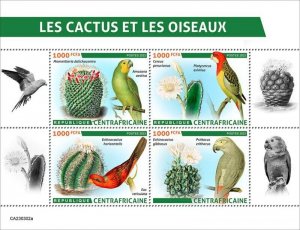 Central Africa - 2023 Cactus and Birds, Grey Parrot - 4 Stamp Sheet - CA230302a