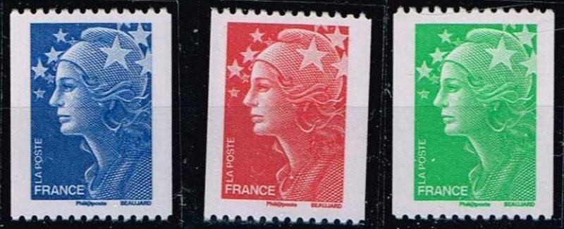 France 2008, Sc.#3468-3470 MNH. coil stamps: Marianne de Beaujard with number