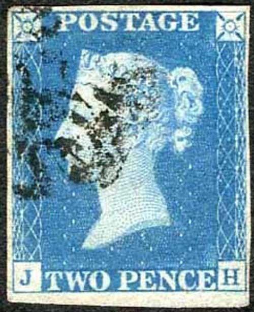 1840 2d Pale Blue (JH) Plate 1 (tiny repair in top left margin) Four Margins