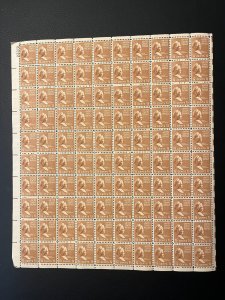 Scott #805 1938 1 1/2 cent M. Washington sheet of 100,MNH
