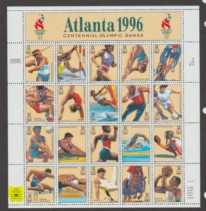 U.S. Scott #3068 Olympic 1996 Atlanta - Mint NH Sheet - Highlighted UM Plate