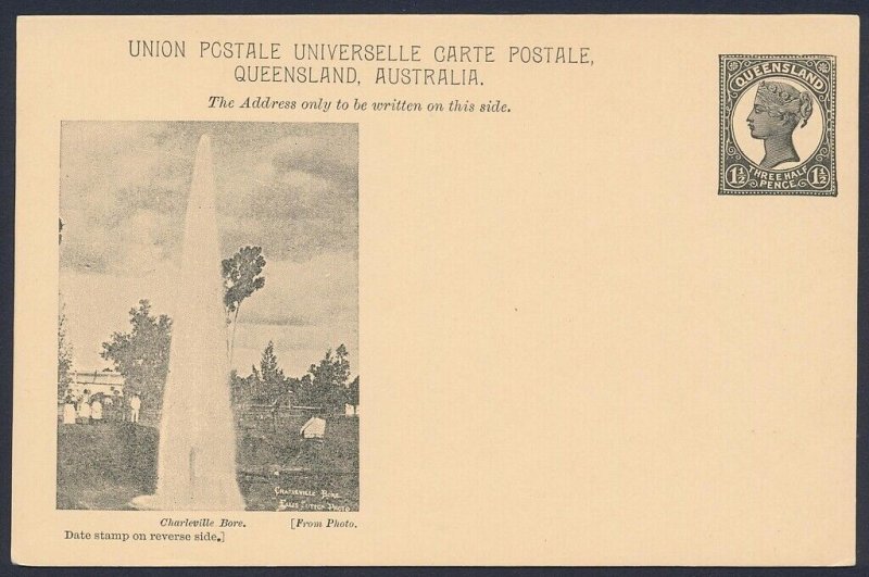 QUEENSLAND Postcard 1898 QV 1½d black view Charleville Bore.