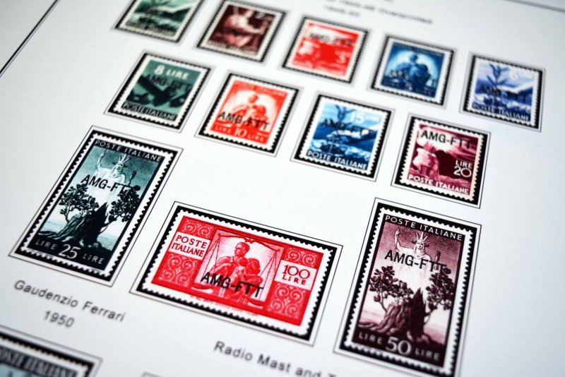 COLOR PRINTED TRIESTE [ZONES A+B] 1947-1954 STAMP ALBUM PAGES (40 illust. pages)