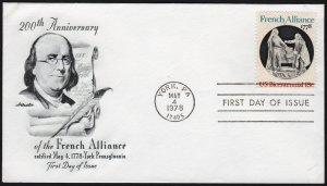 SC#1753 13¢ French Alliance 1778: Artmaster (1978) Unaddressed