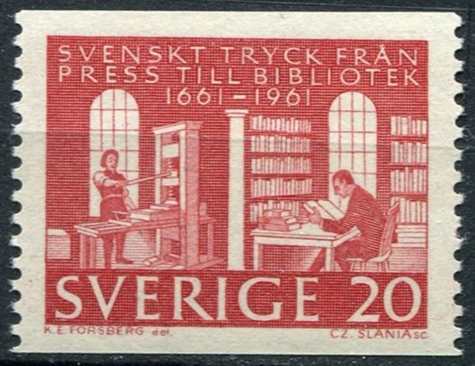 Sweden Sc#600 MNH, 20o dk red, Library (1961)