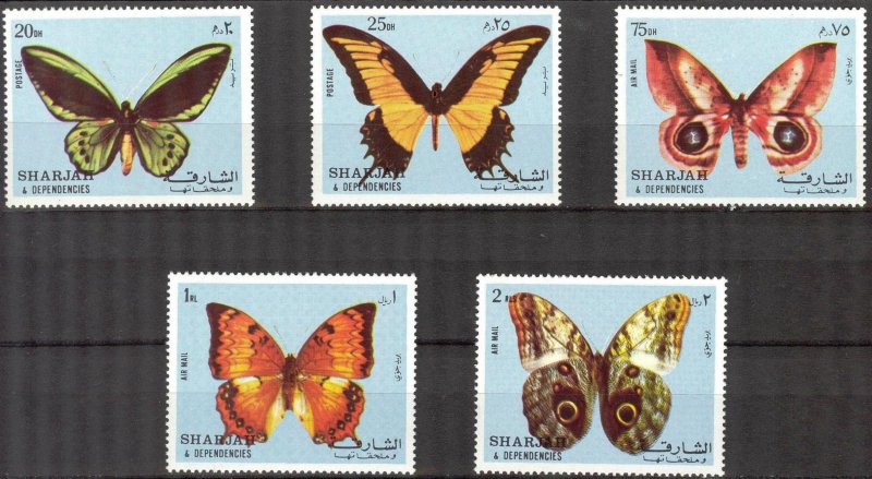 Sharjah 1972 Butterflies Set of 5 MNH