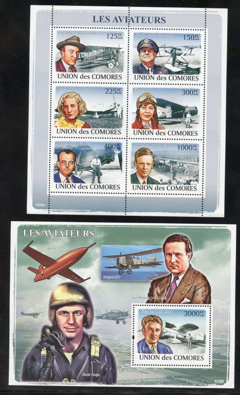 Comoro Is. 1048-49  MNH The Aviators Souvenir Sheets from 2008